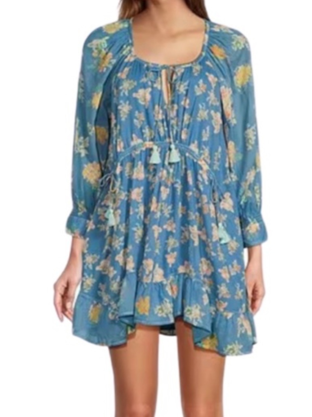 Free People Camella Floral Print Mini Dress Blue River Combo Size XS